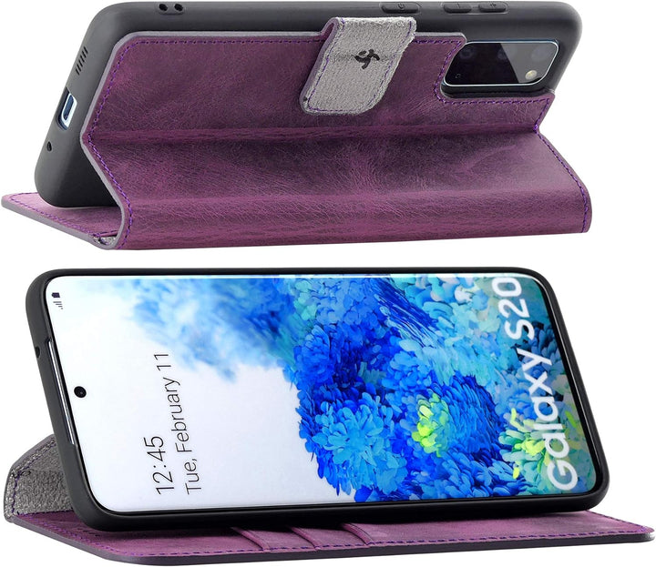 Suncase Book-Style Hülle kompatibel mit Samsung Galaxy S20 Leder Tasche (Slim-Fit) Lederhülle Handyt