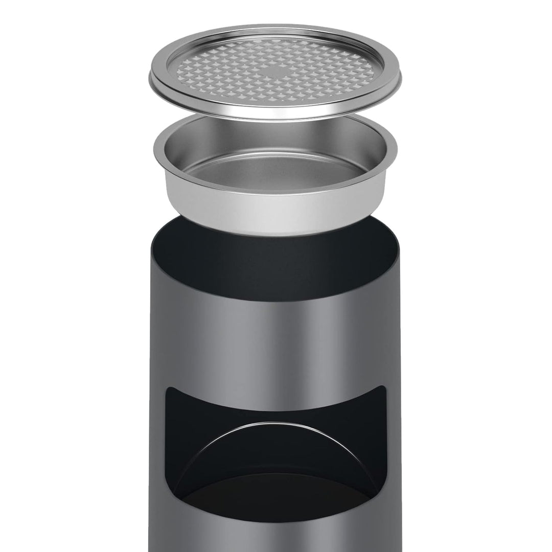Jago® Standaschenbecher mit Mülleimer - 30 Liter, aus Edelstahl/Eisen, 2 in 1, Inneneimer, Deckel, O
