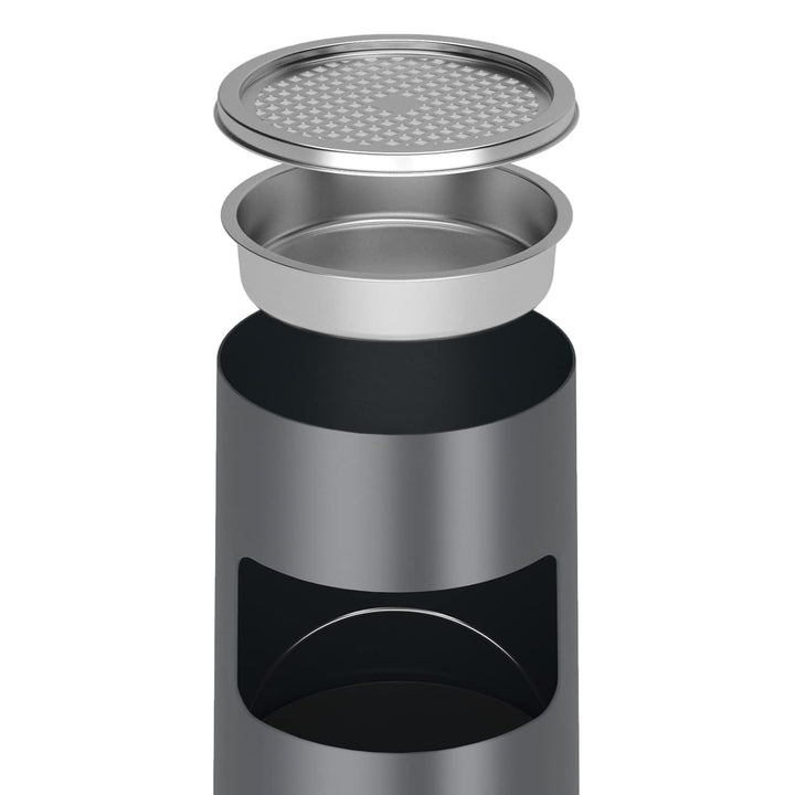 Jago® Standaschenbecher mit Mülleimer - 30 Liter, aus Edelstahl/Eisen, 2 in 1, Inneneimer, Deckel, O