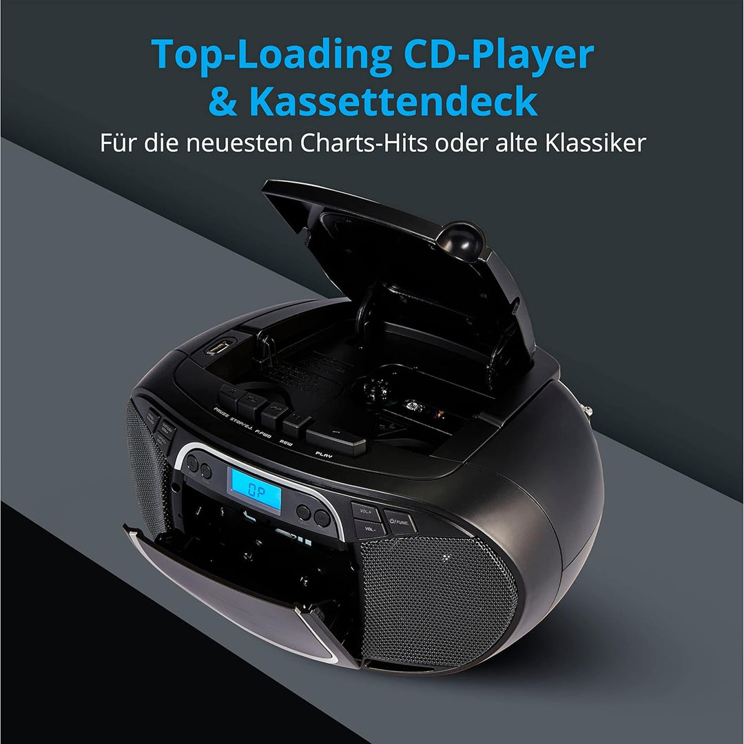 MEDION E66476 Stereo Sound System (Boombox, CD-Player, MP3, Kassette, tragbarer Kassettenspieler für