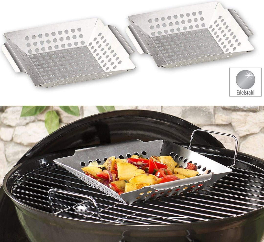 Rosenstein & Söhne Grillschale: 4er-Set Edelstahl-Grill-Schalen für Gemüse und kleines Grillgut, 1 m