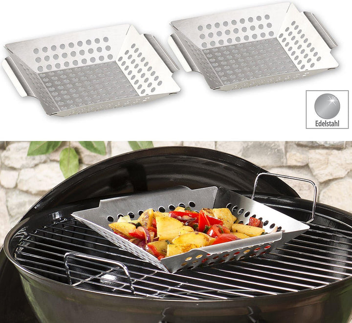 Rosenstein & Söhne Grillschale: 4er-Set Edelstahl-Grill-Schalen für Gemüse und kleines Grillgut, 1 m