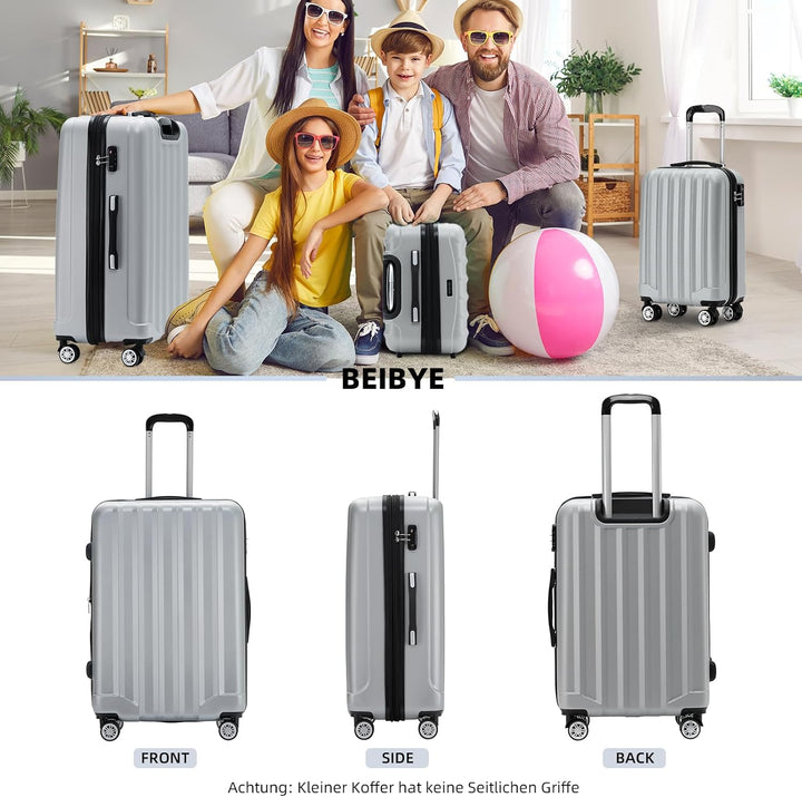 BEIBYE TSA-Schloss 2080 Zwillingsrollen 3 TLG. Reisekofferset Koffer Kofferset Trolley Trolleys Hart