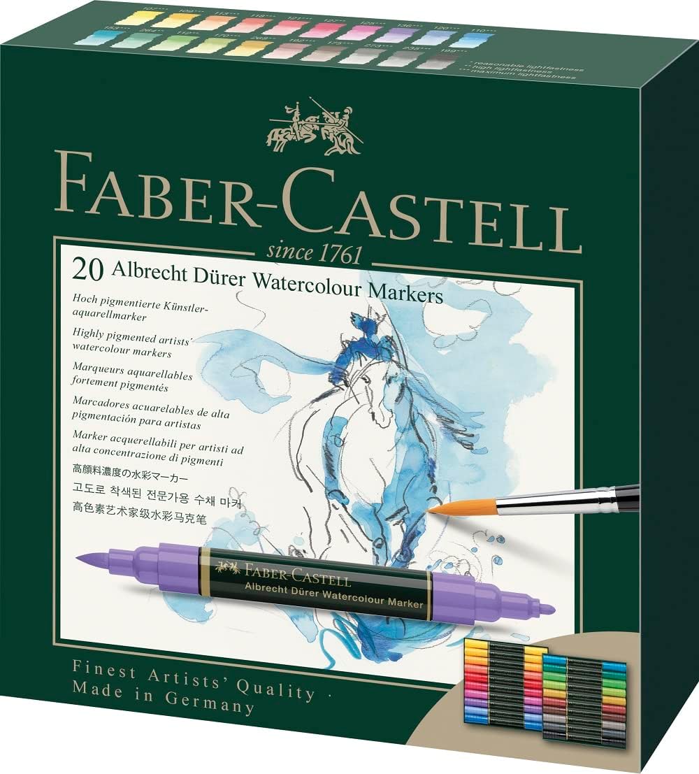 Faber-Castell 160320 - Aquarellmarker Albrecht Dürer mit Doppelspitze, 20er Etui, Marker mit Faser-