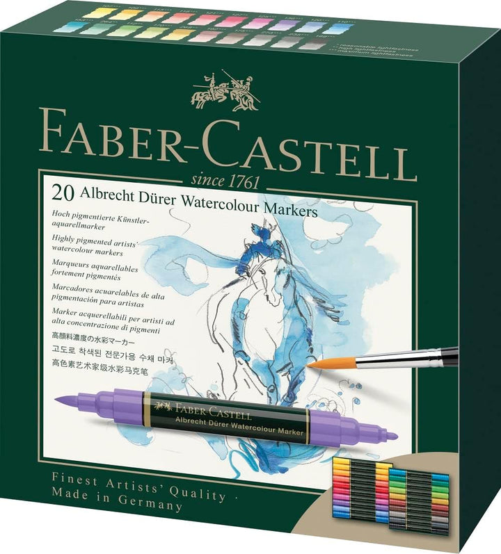 Faber-Castell 160320 - Aquarellmarker Albrecht Dürer mit Doppelspitze, 20er Etui, Marker mit Faser-