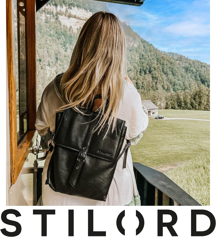 STILORD 'Mathilda' Damen Daypack Lederrucksack Business Rucksack für Arbeit Office Uni Schule Elegan