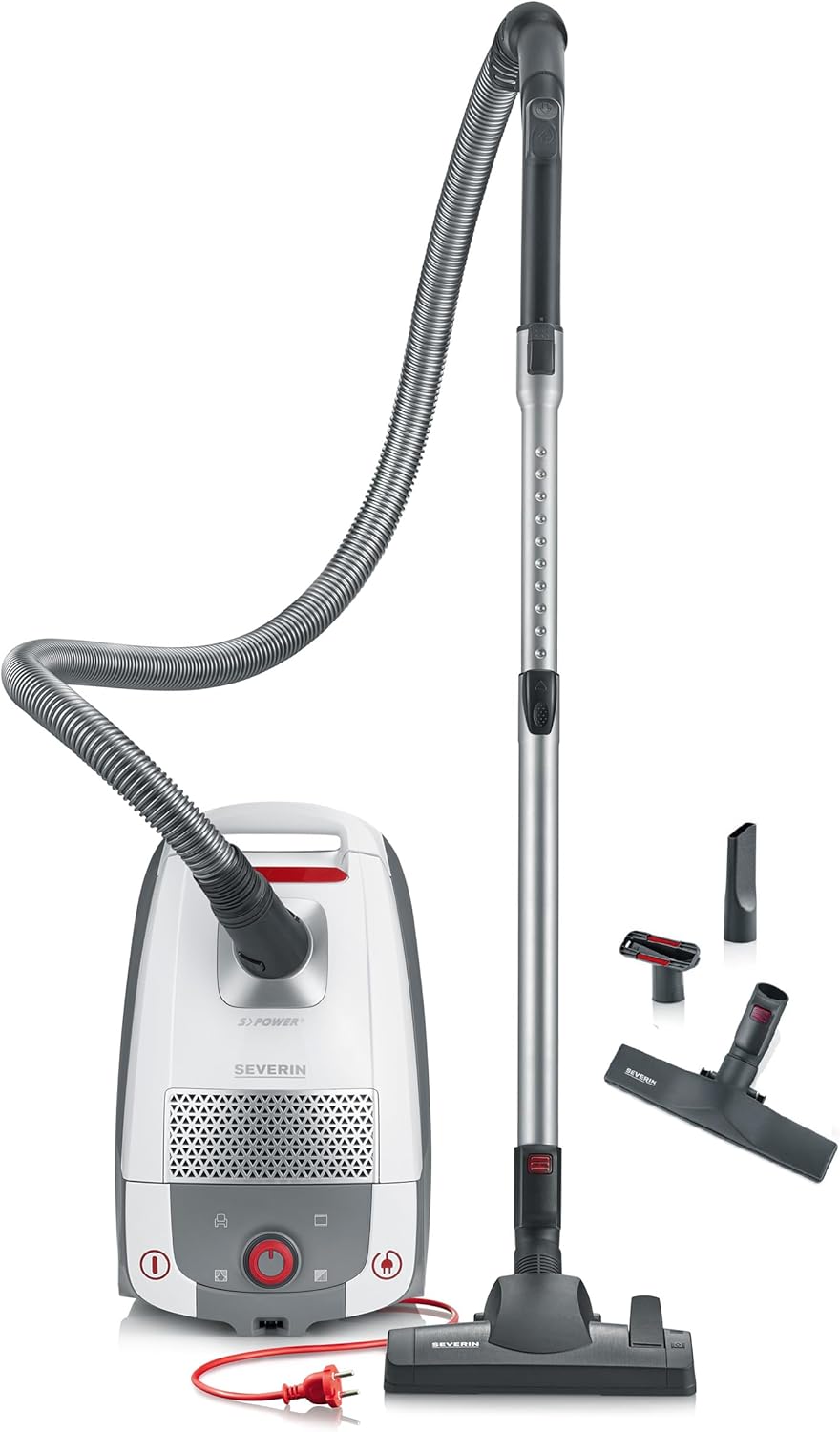 SEVERIN BC7047 7047, Staubsauger, weiss-rot 4L, Weiss/Rot, 850 W, 4L, Weiss/Rot, 850 W