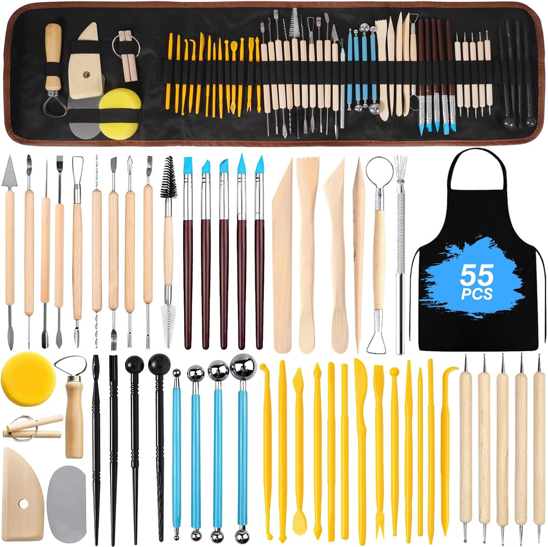 FAMKEEP Modellierwerkzeug,55 Stück Ton Werkzeug,Carving Tools Clay Keramik Sculpting Ton Werkzeug mi