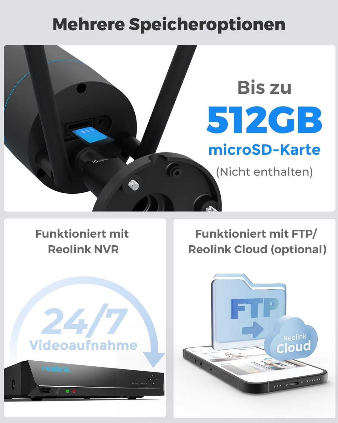 Reolink 2K+ Kabelgebundene Überwachungskamera Aussen, 2,4/5 GHz WLAN-Kamera Outdoor, IP66 Wetterfest