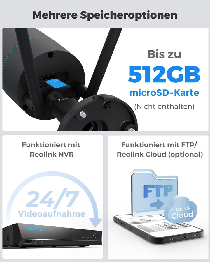 Reolink 2K+ Kabelgebundene Überwachungskamera Aussen, 2,4/5 GHz WLAN-Kamera Outdoor, IP66 Wetterfest