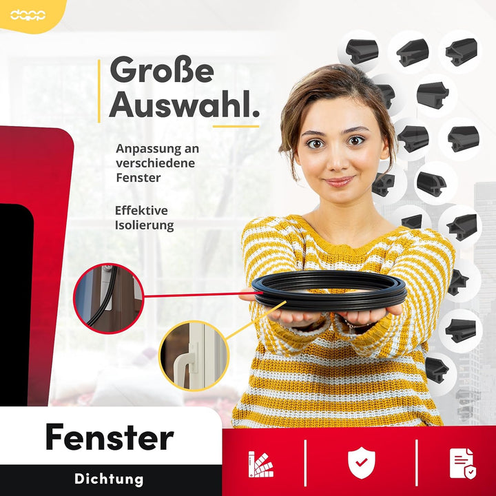 DQ-PP Fensterdichtung | Schwarz | 20 Meter | S-900 LB | PVC Fenster | Gummidichtug Dichtung Dichtban