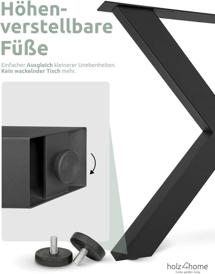 holz4home® Hora X-Tischbeine 1 Paar (2 Stück) in Schwarz Pulverbeschichtet I Höhe: 78 cm I Universal