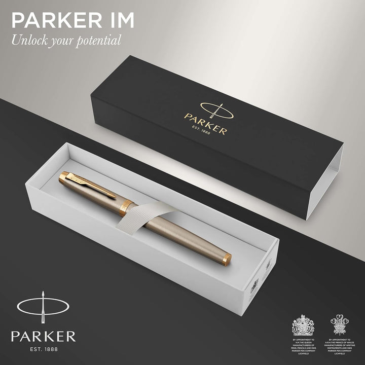 Parker IM Füller | Brushed Metal | Füllfederhalter mit mittlerer Feder | blaue Tinte | Geschenkbox