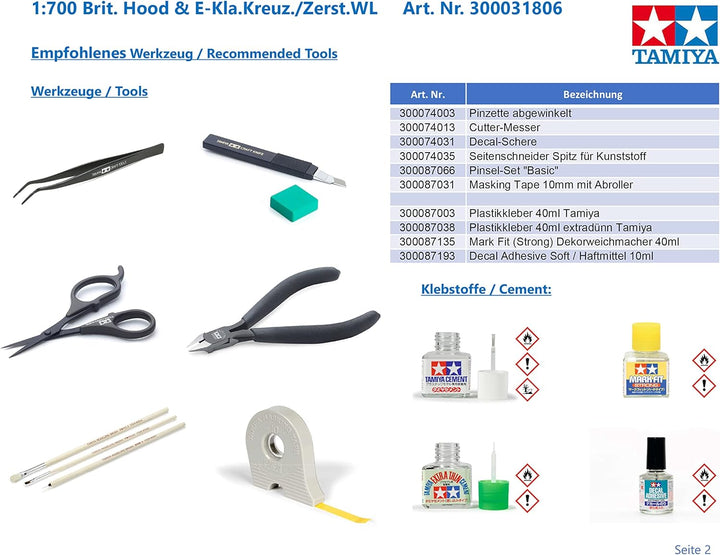 TAMIYA 31806 Militär 1:700 Brit. Hood & E-Kla.Kreuz./Zerst.WL, Modellbau, Plastik Bausatz, Basteln,