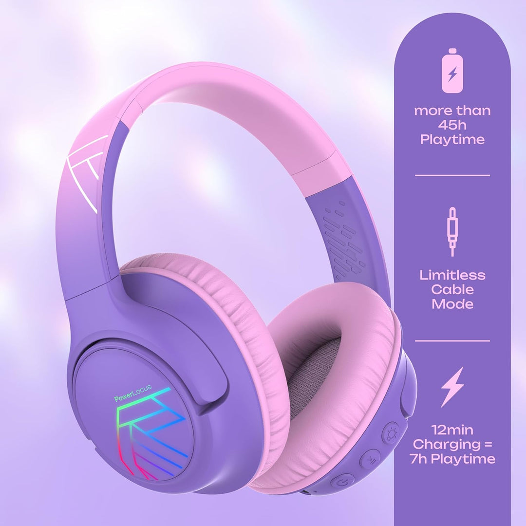 PowerLocus Bobo Bluetooth Kopfhörer Kinder, Kinderkopfhörer Over Ear mit 74/85/94dB Lautstärkebegren