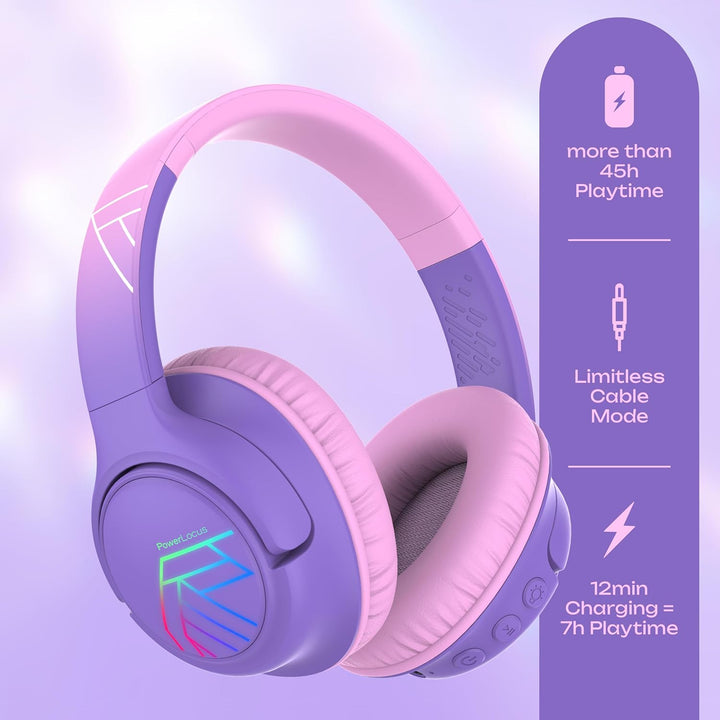 PowerLocus Bobo Bluetooth Kopfhörer Kinder, Kinderkopfhörer Over Ear mit 74/85/94dB Lautstärkebegren