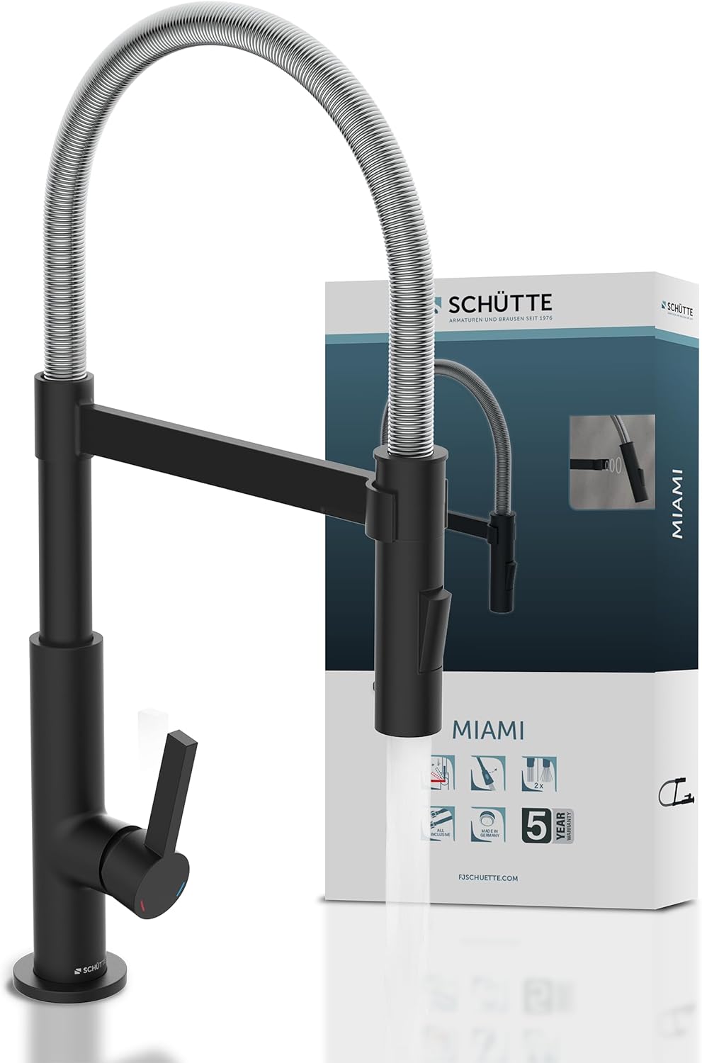 SCHÜTTE 79146 MIAMI Küchenarmatur 360°, Einhebelmischer mit ausziehbarer, magnetischer Geschirrbraus