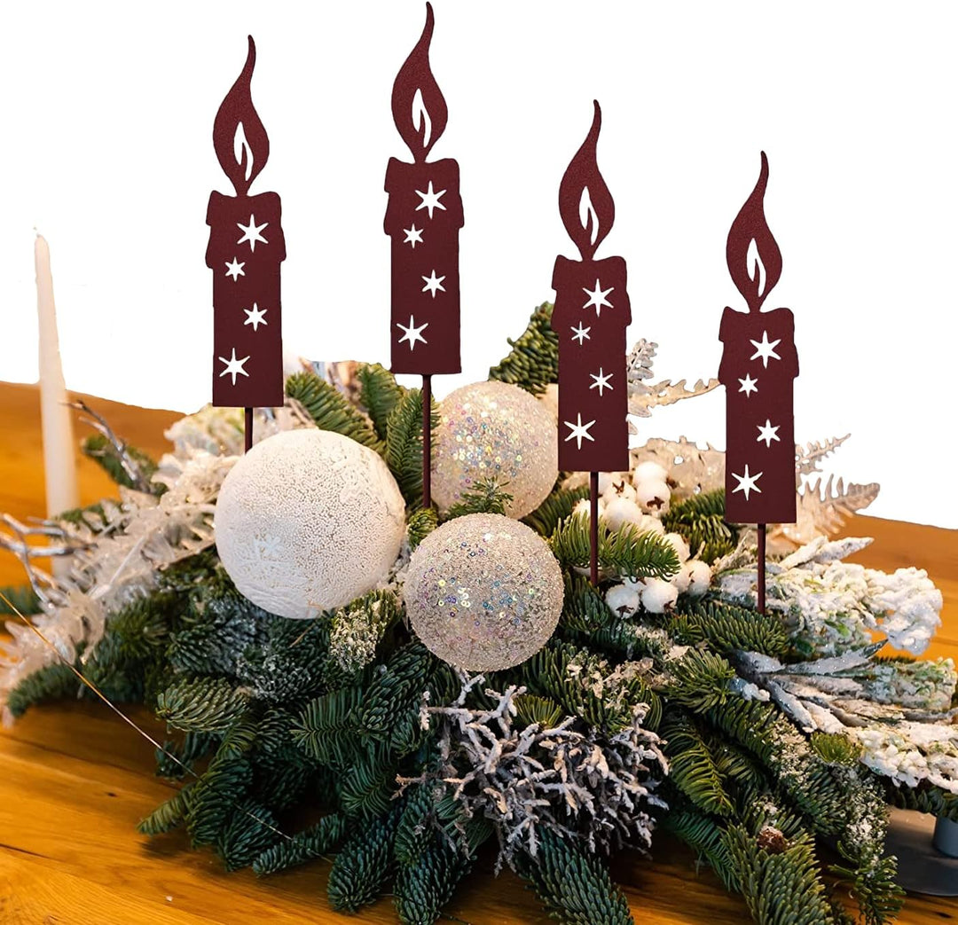 KRONLY 4 Stück Gartenstecker Kerze 24cm Roststecker Weihnachten Advent wetterfest Gartendeko Outdoor
