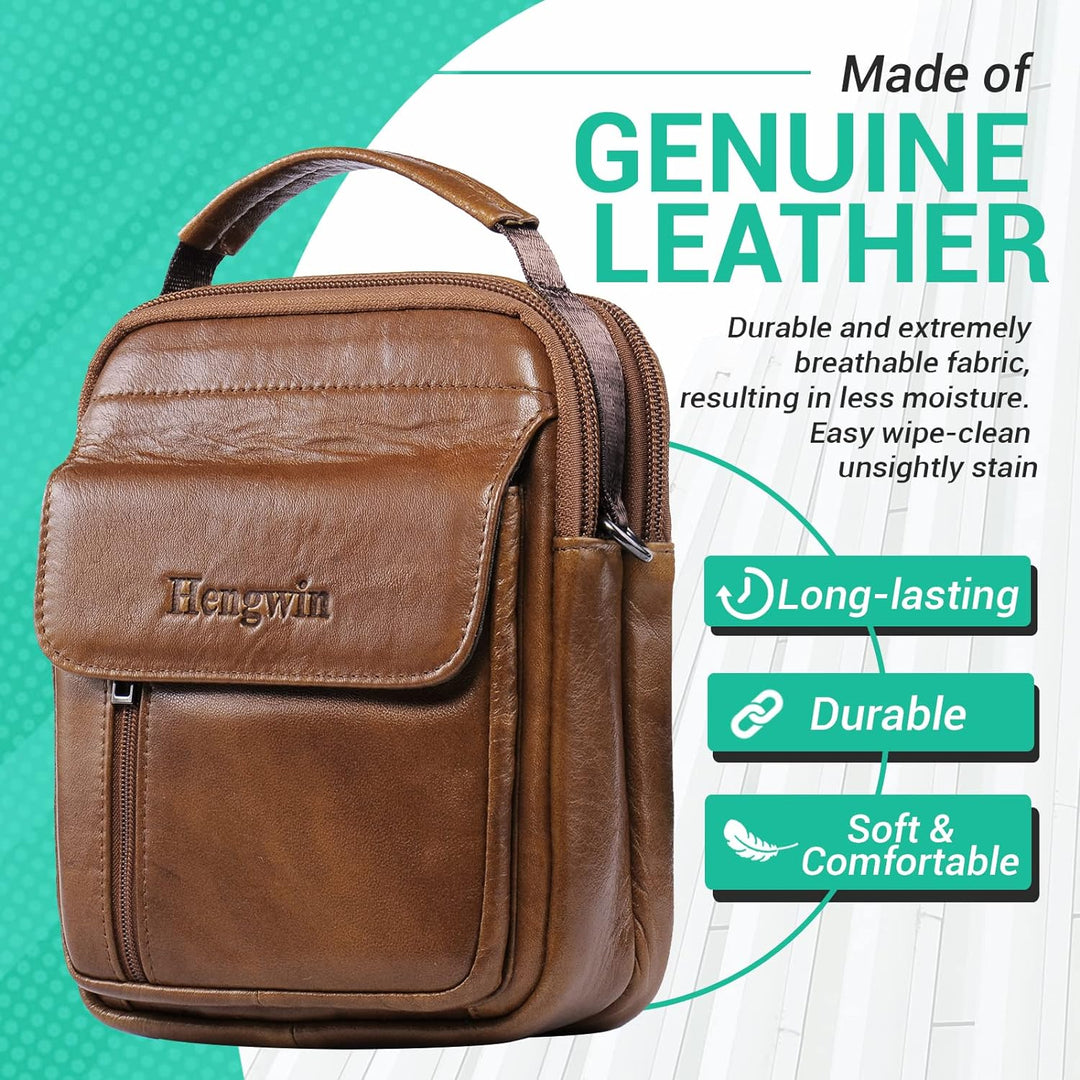 hengwin Leder Schultertaschen Herren, Kleine Umhängetasche Männer Business-Tasche Messenger Bag Hand