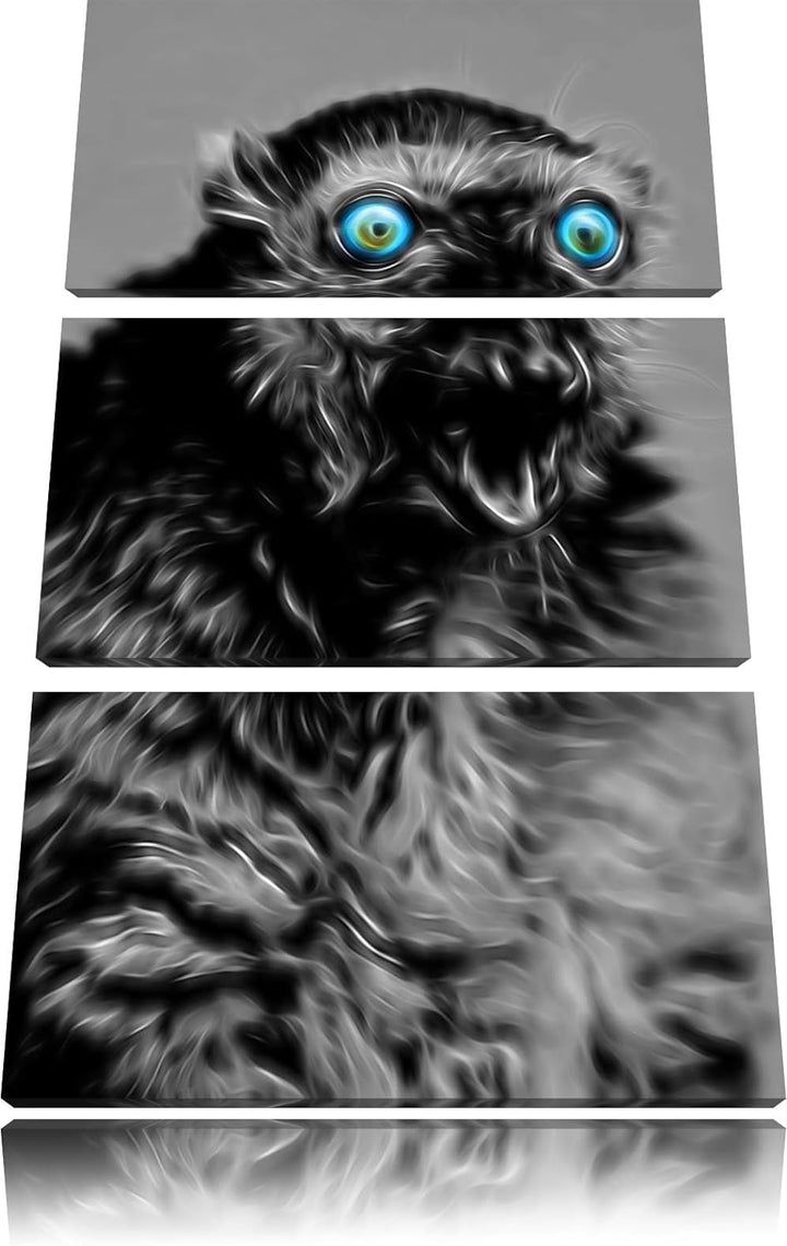 aufmerksamer seltener Blauaugenmaki schwarz/weiss Deluxe 3-Teiler Leinwandbild 120x80 Bild auf Leinw