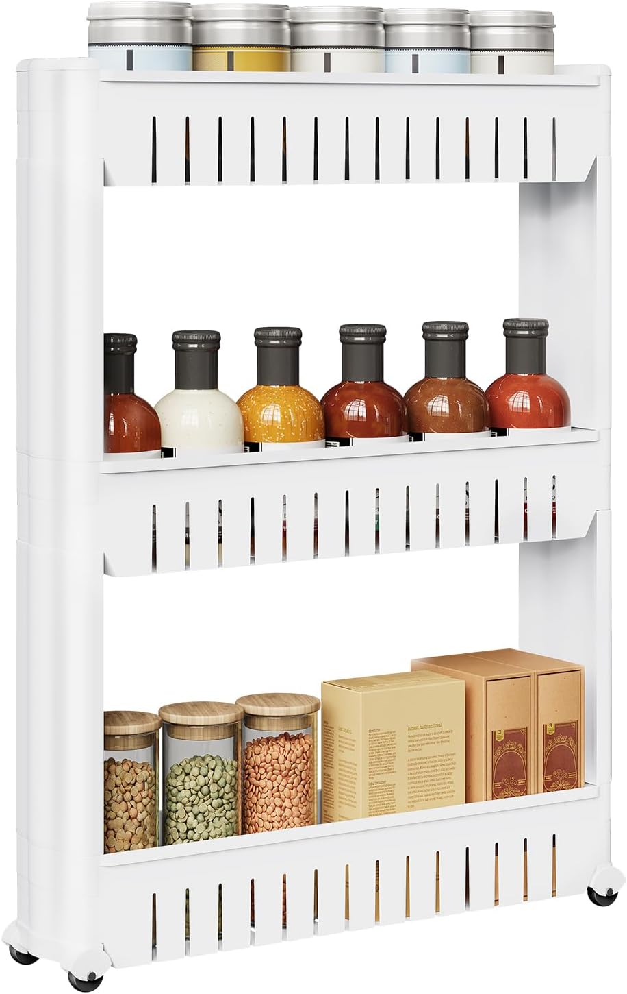 WOLTU 3 Ablagen Nischenregal Küchenregal Schrank Schieberegal schmaler Rollwagen, Nischenwagen Küche