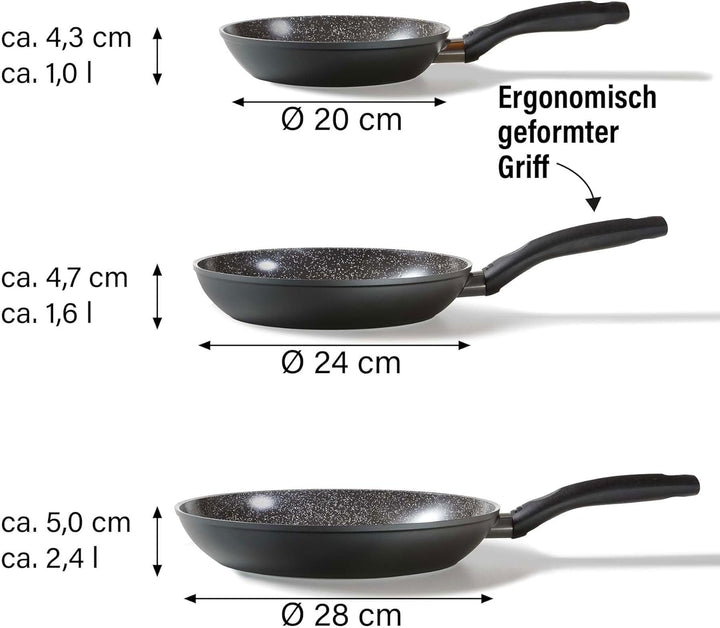 Stoneline Ceramic Pfannenset 3 teilig, 20/24/28 cm Pfanne, Keramik, Antihaft beschichtete Pfanne mit