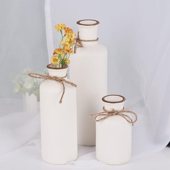 Weisses Keramik-Vasen-Set – 3 kleine Vasen, Boho-Vasen, Moderne Bauernhaus-Wohnkultur-Akzente, Wohnz