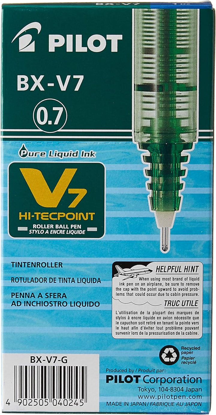Pilot V7 Tintenroller mit Nadelspitze 0,7 mm Schreibspitze 0,5 mm Strichbreite 12 Stück grün grün 1