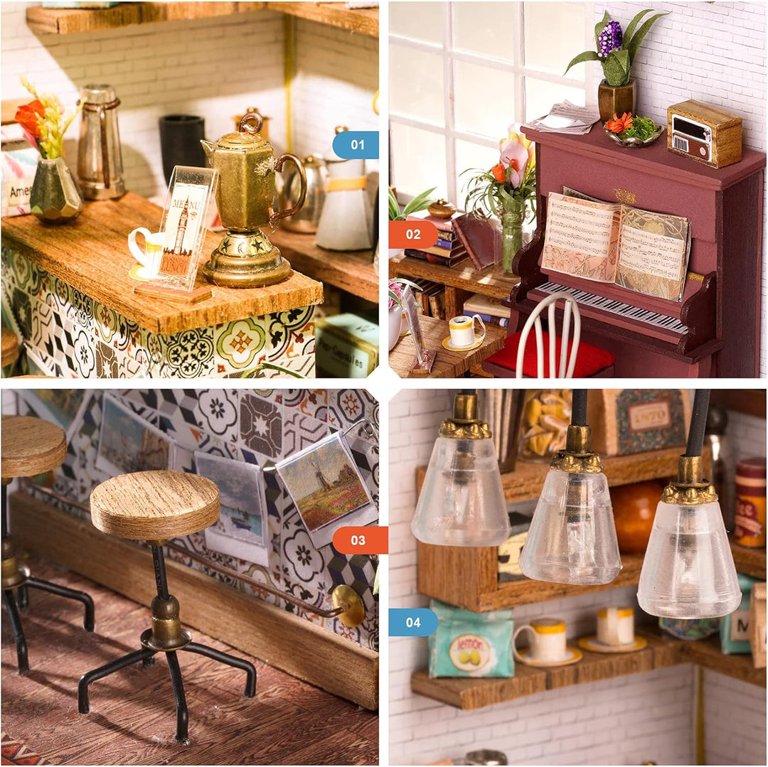 Rolife Puppenhaus Miniatur DIY Kit Coffeeshop Rollenspiel Spielzeug Puppenhaus Zimmer Modell Teenage