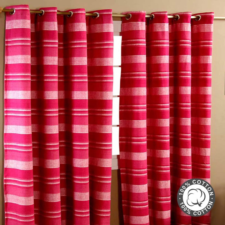 Homescapes Morocco Ösenvorhang 2er-Set, Vorhang pink gestreift 137x137 cm aus 100% Baumwolle, 2 hand