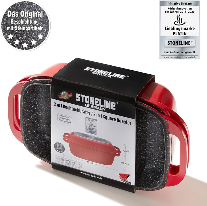 STONELINE Aluguss Bräter mit Deckel 40x22 cm, 5,6 L Bräter Induktion Backofengeeignet Für alle Herda