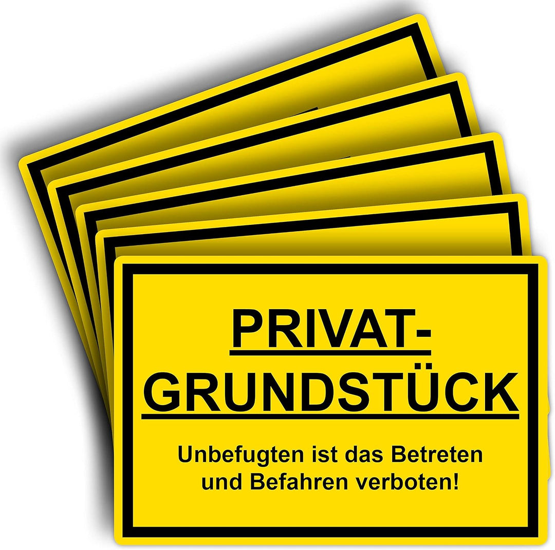 5 Stück Privatgrundstück Unbefugten ist das Betreten und Befahren verboten Schild 20 x 30 cm aus sta