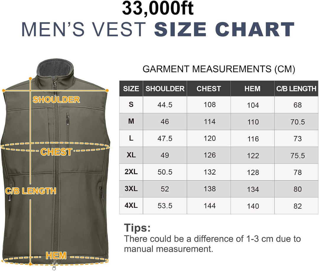 33,000ft Weste Herren Outdoor Wasserdichte Softshell Ärmellose Jacke Bodywarmer Fleece Weste Full Zi
