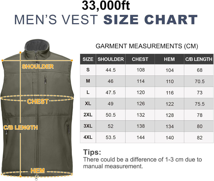 33,000ft Weste Herren Outdoor Wasserdichte Softshell Ärmellose Jacke Bodywarmer Fleece Weste Full Zi