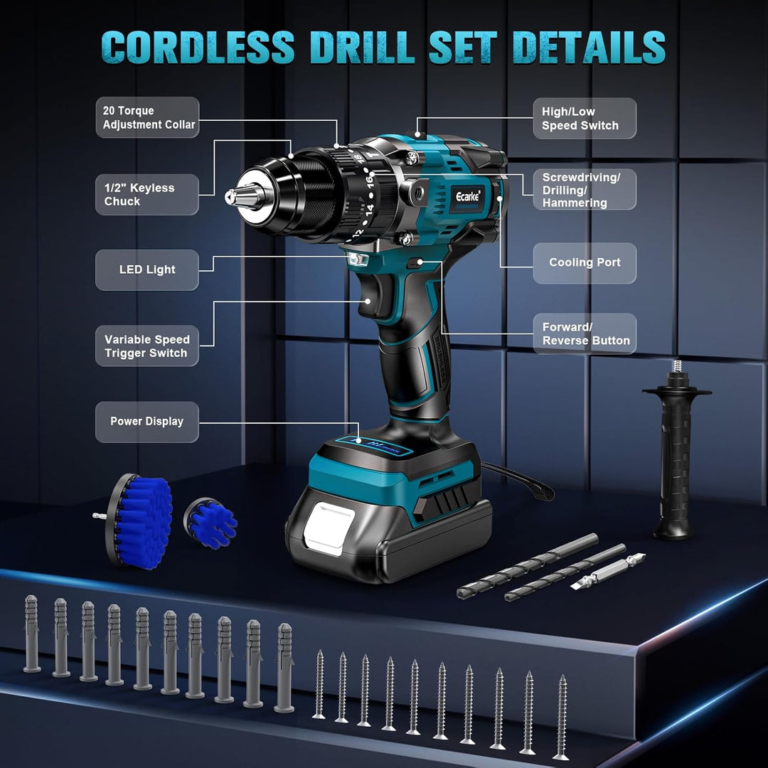 Ecarke Akku Schlagbohrschrauber für Ma-kita 18V Lithium-Akku, Akku Bohrmaschine & Akkuschrauber 2150