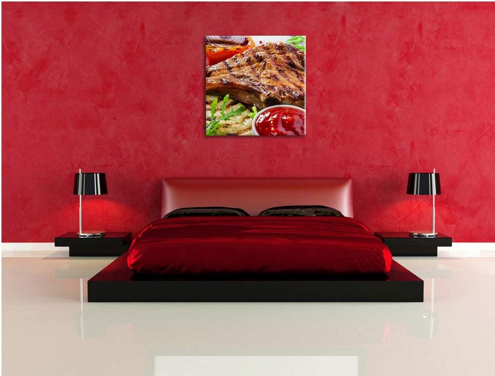 Gegrilltes Steak, Format: 70x70 auf Leinwand, XXL riesige Bilder fertig gerahmt mit Keilrahmen, Kuns