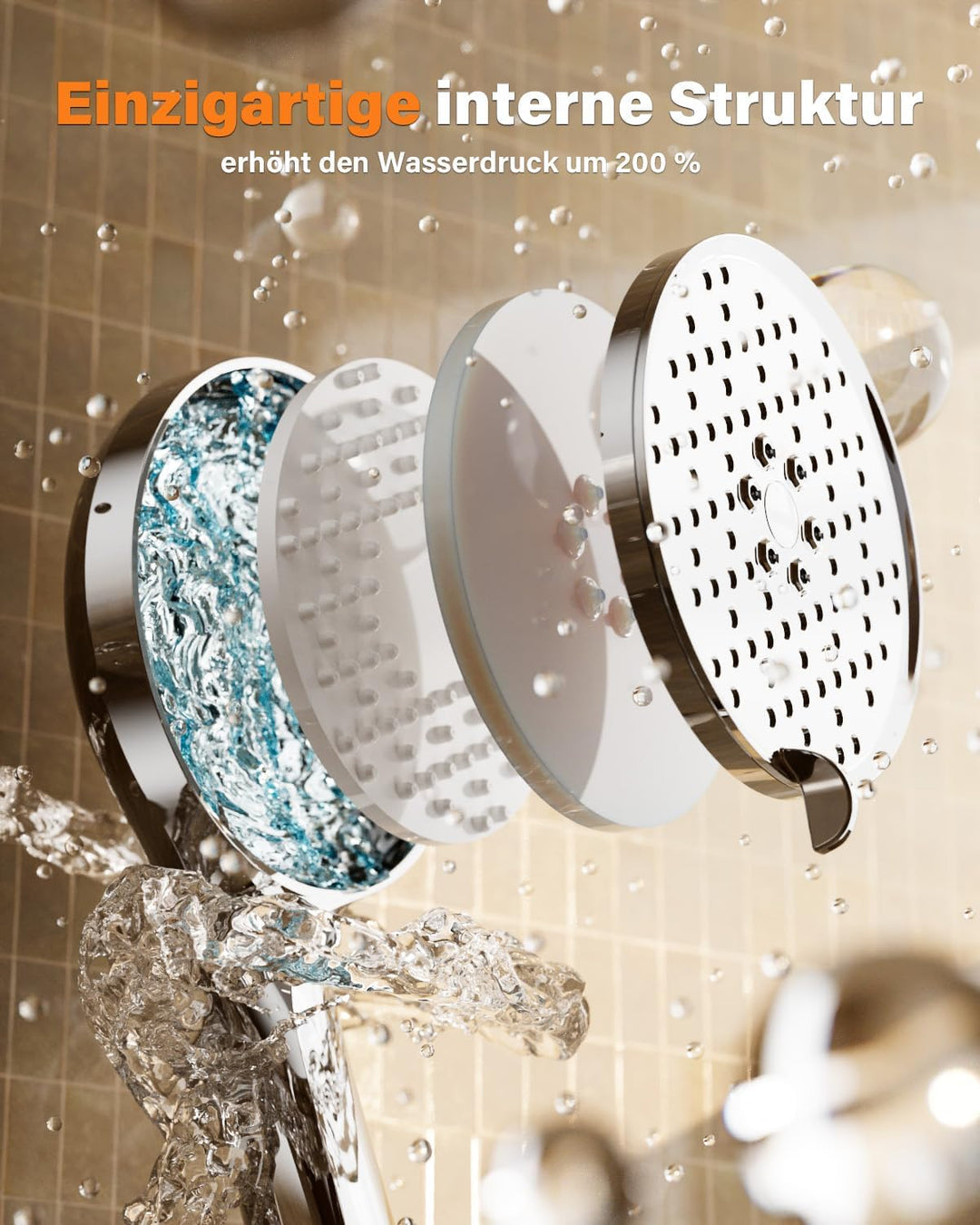 Cobbe Duschkopf Wassersparender, Hochdruck Handbrause mit 3 Strahlarten, Duschbrause Gross, Brauseko