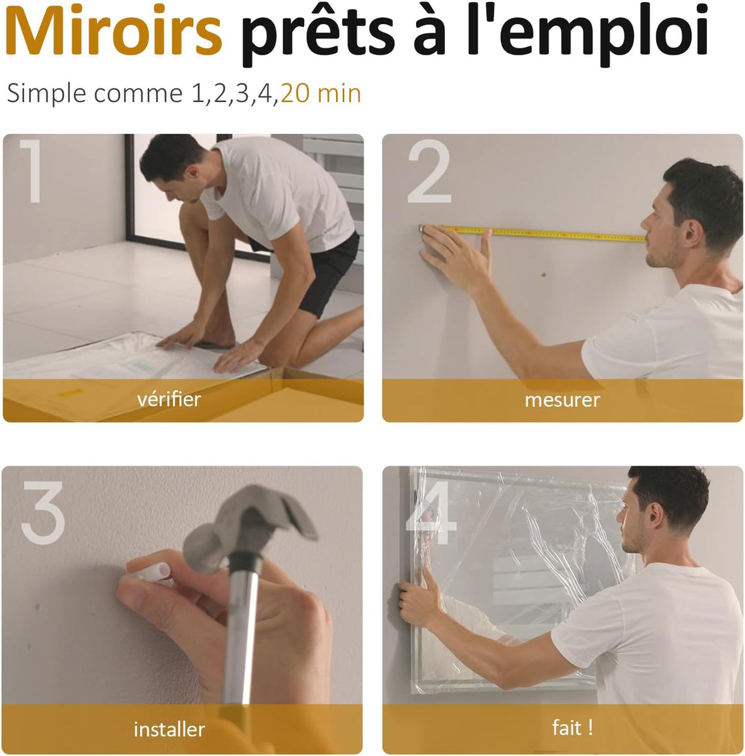 EMKE LED Badspiegel 80x60cm Badezimmerspiegel mit Beleuchtung 3 Lichtfarbe 3000-6400K kaltweiss Neut