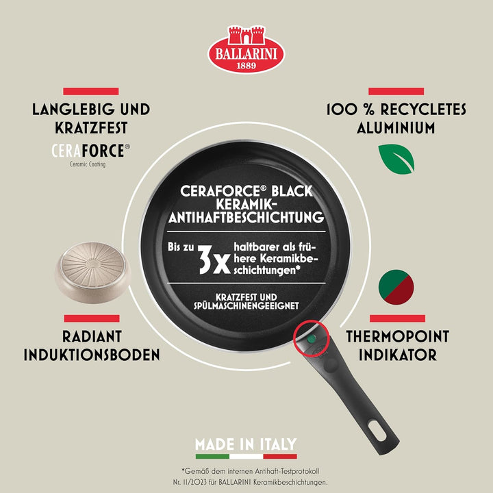 BALLARINI Ledro Wok, 28 cm, Aluminium, Induktionsgeeignet, Keramik-Antihaftbeschichtung, Thermopoint
