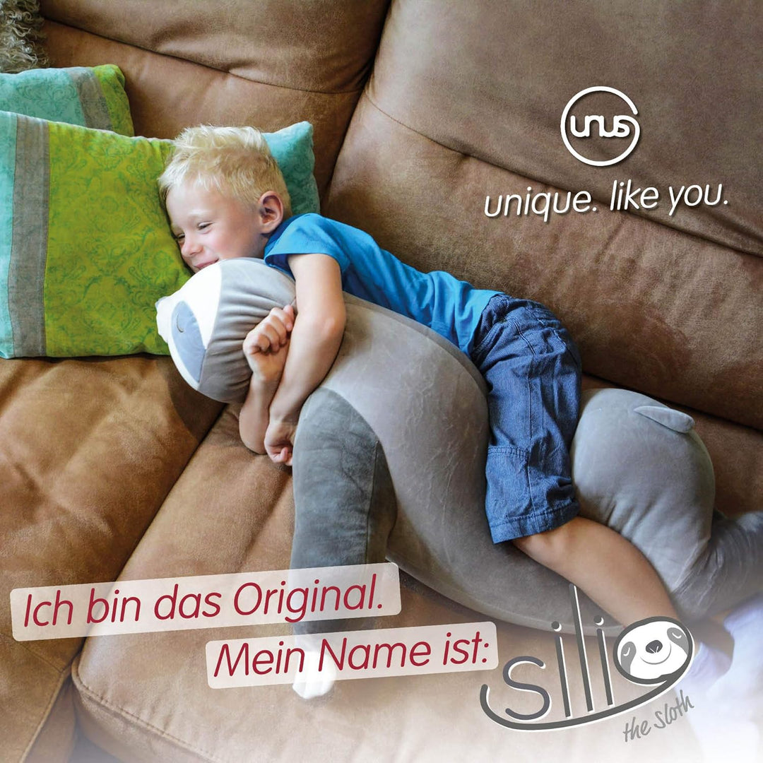 UNUS Faultier Kuscheltier Kissen, 100 cm, Grau, Seitenschläferkissen weich und flauschig, Stillkisse