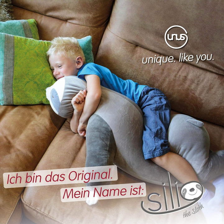 UNUS Faultier Kuscheltier Kissen, 100 cm, Grau, Seitenschläferkissen weich und flauschig, Stillkisse