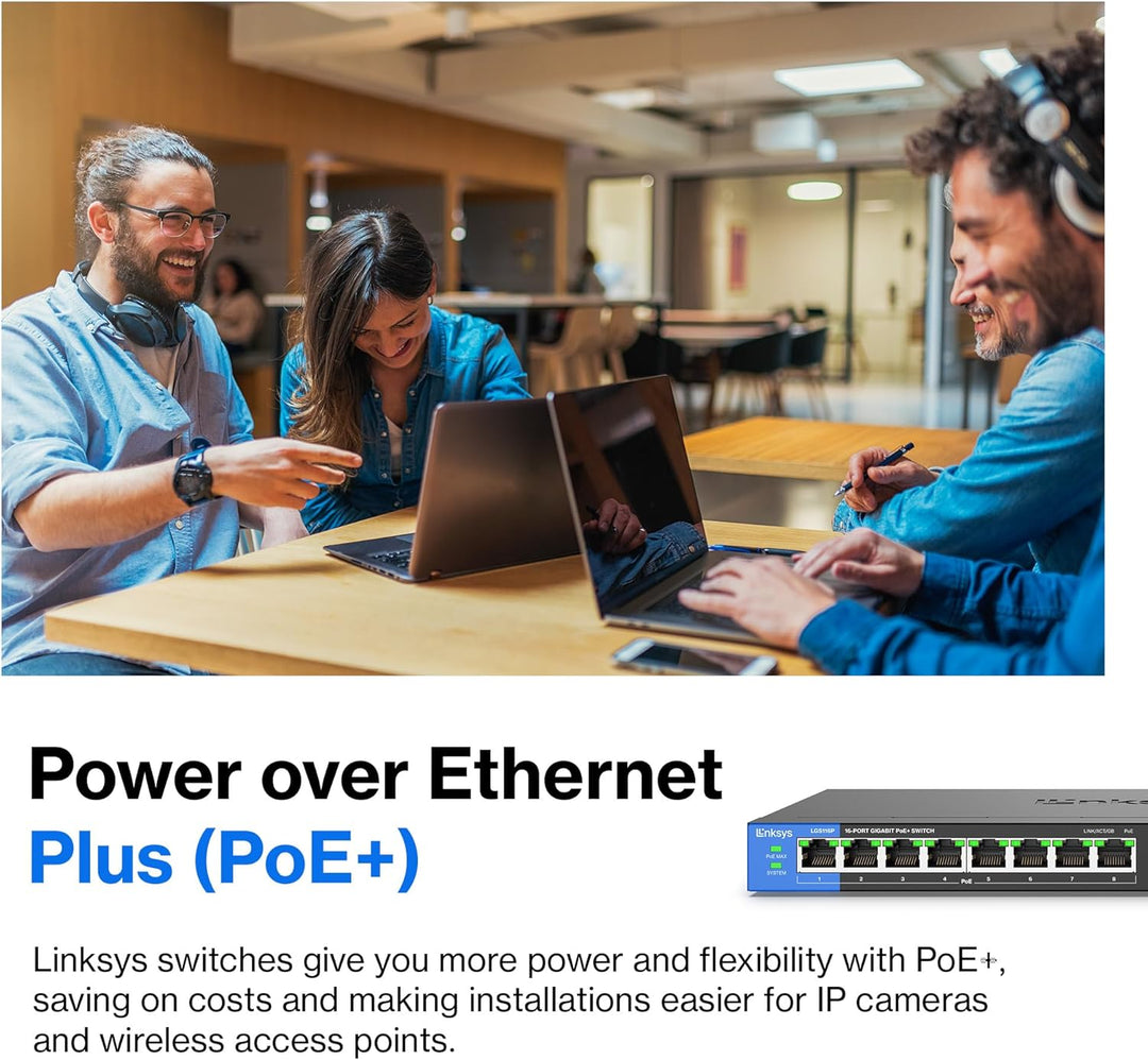 Linksys LGS116P-EU 16-Port Unmanaged Gigabit-Netzwerk-Switch mit 8 PoE+-Ports, Ethernet-Splitter – b