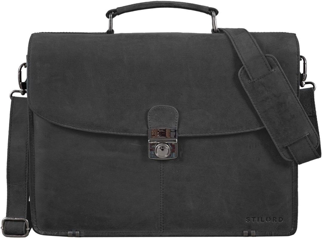 STILORD 'Miguel' Klassische Leder Aktentasche Schwarz Herren grosse Businesstasche Arbeit Bürotasche