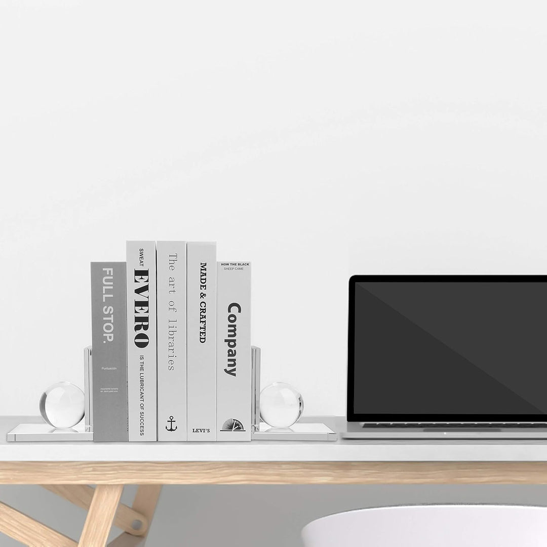 MerryNine innovative, kristallklare Buchstützen mit Kristallkugel, 1 Paar, L-Form, rutschfeste für s