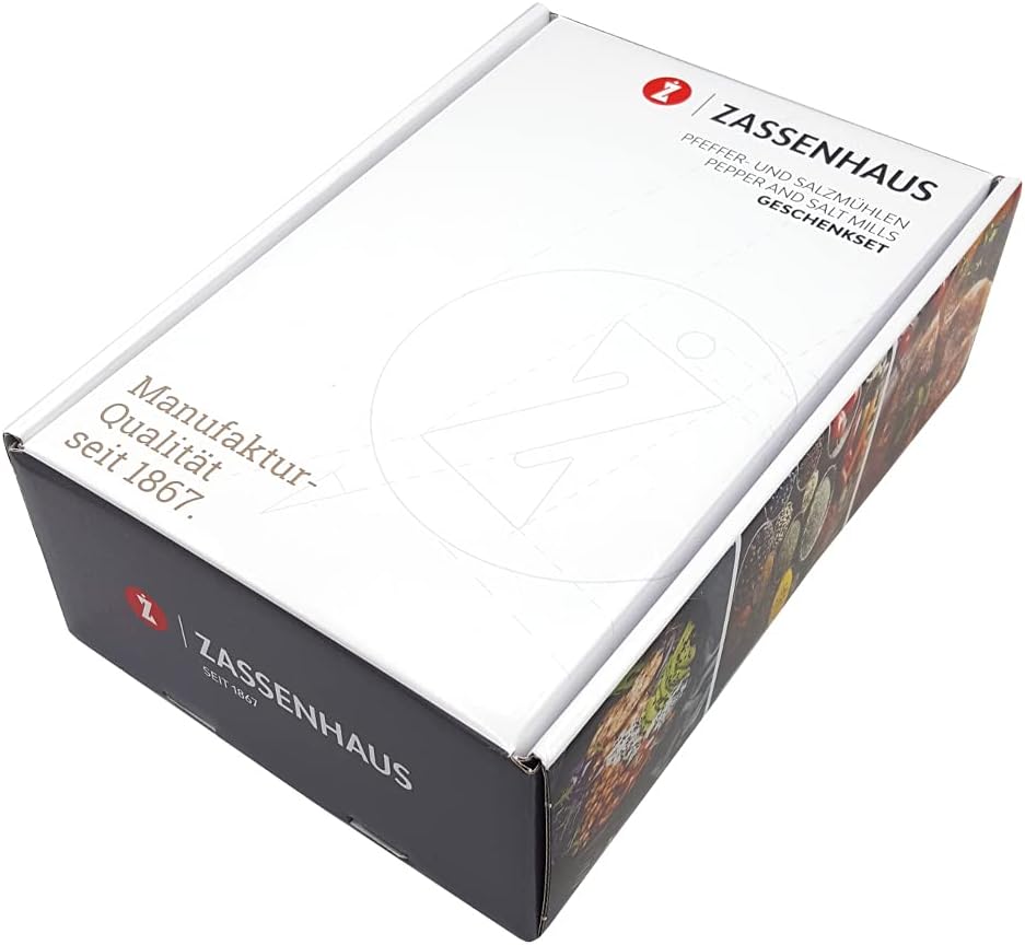 Zassenhaus Zassenhaus Augsburg Pfeffermühle und Salzmühle Set 18 cm schwarz weiss und Untersetzer au