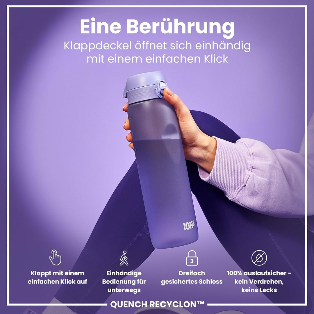 Ion8 1 Liter Trinkflasche, 1000ml, Auslaufsicher, Einhandöffnung, Sichere Verriegelung, Spülmaschine
