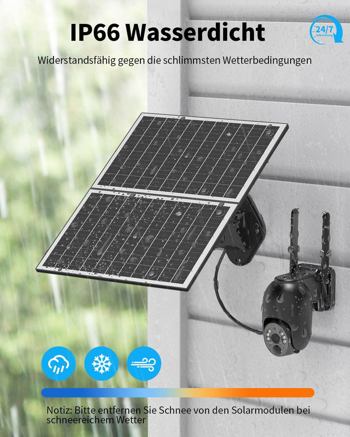NUASI 4G LTE Überwachungskamera mit SIM Karte Aussen 20W Solarpanel, Kabellos Solar PTZ Überwachungs