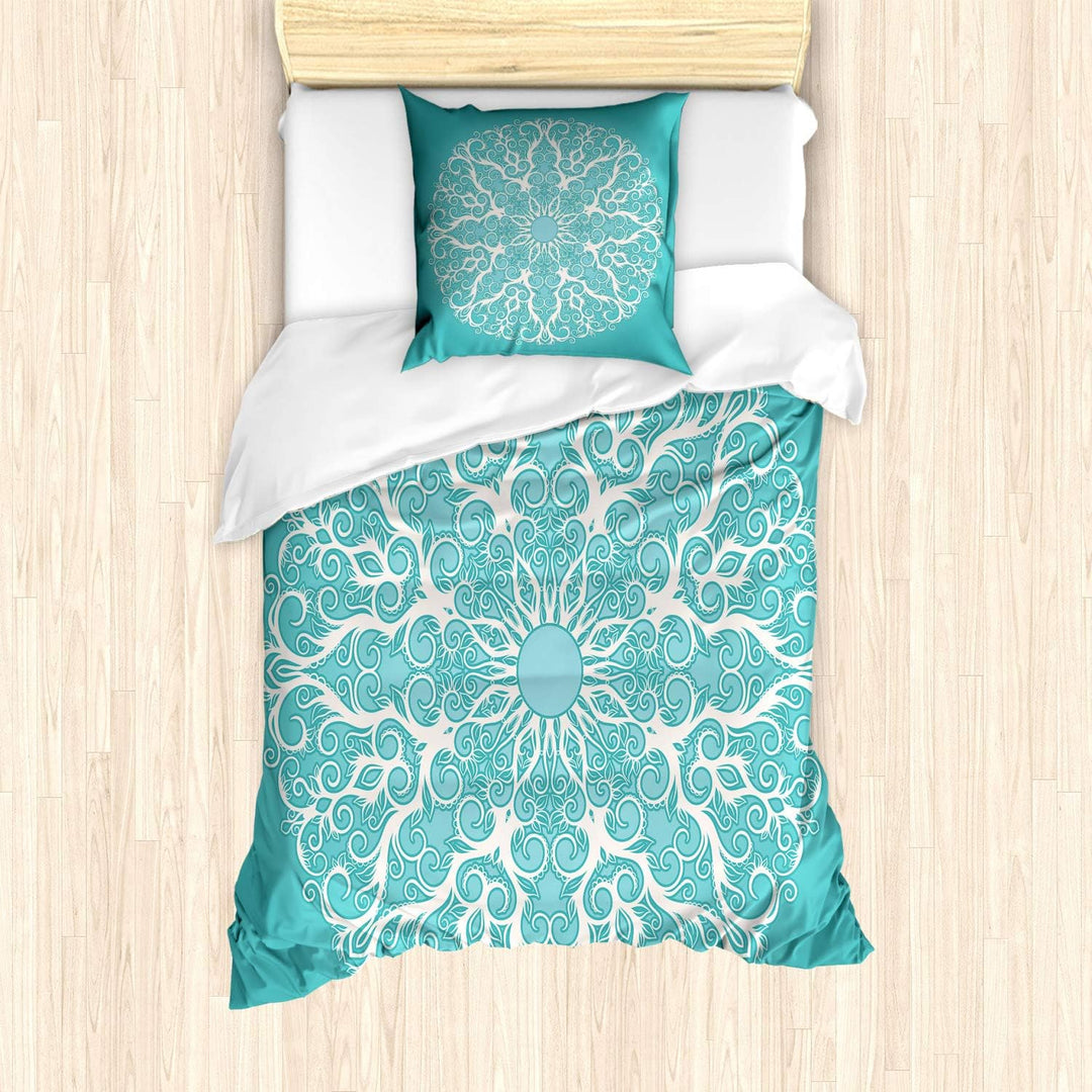 ABAKUHAUS Weiss Bettbezug Set für Einzelbetten, Symmetrische Blumen Curves, Milbensicher Allergiker