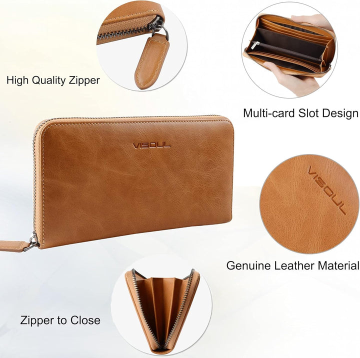 VISOUL Premium Brieftasche Echtleder/Italienisches Leder mit RFID-Schutz, XL Geldbörse für Herren Kh