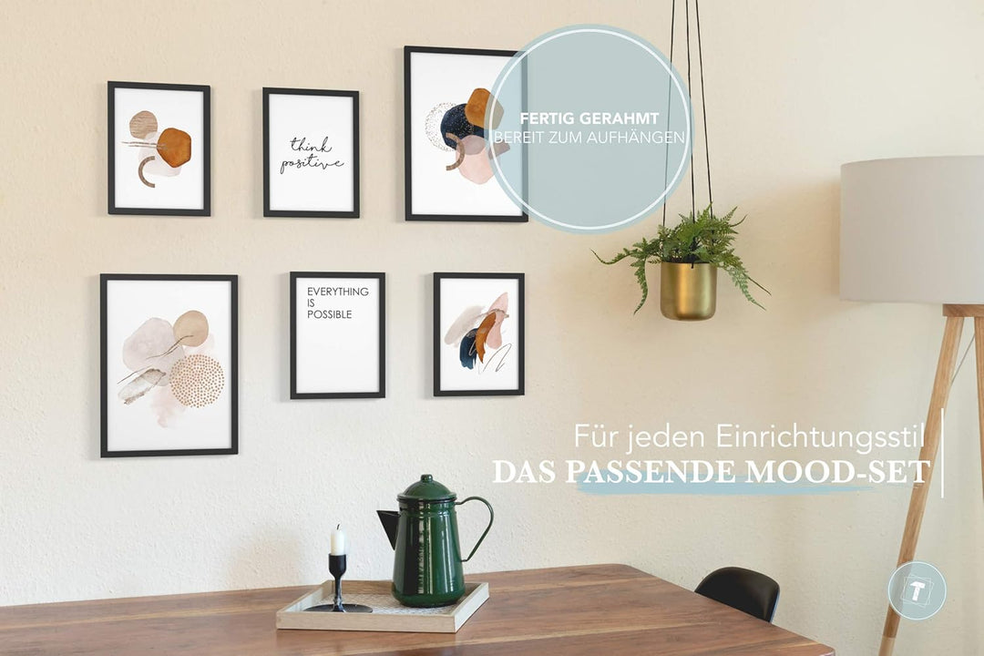 Papierschmiede® Mood Poster Set Bernstein Abstrakt, Fertiges Bilder Set mit Rahmen (Holz, schwarz),